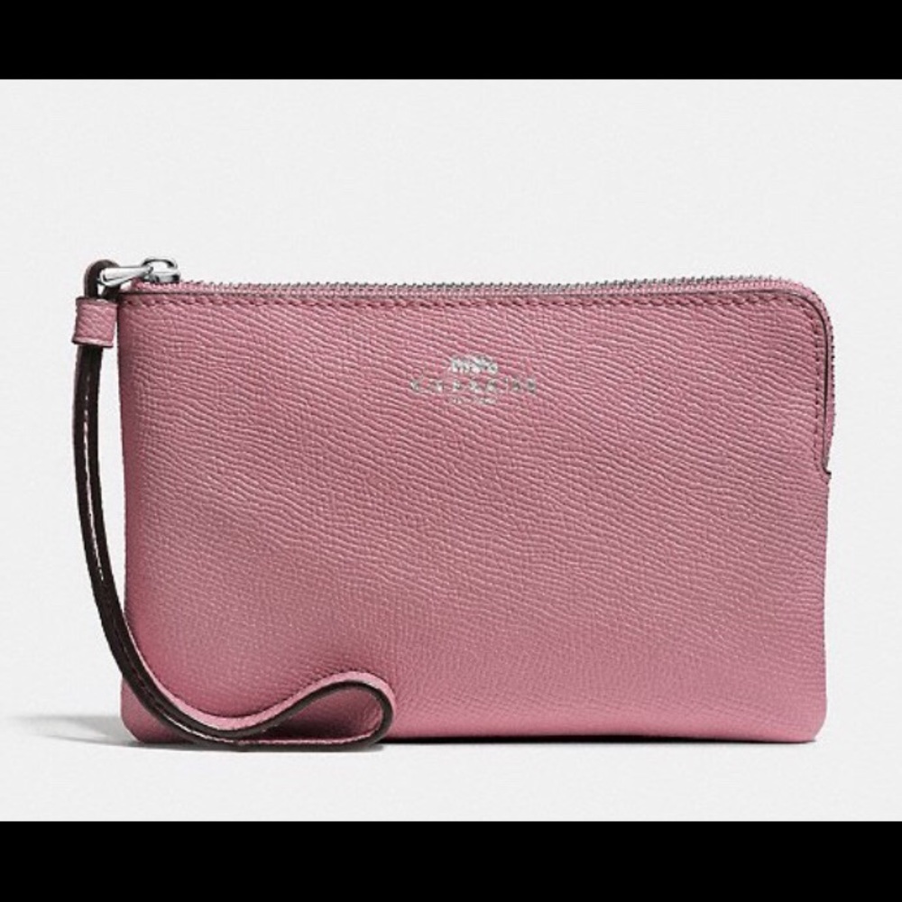 NEW COACH Corner Zip Wristlet Dusty Roase - Picture 1 of 2